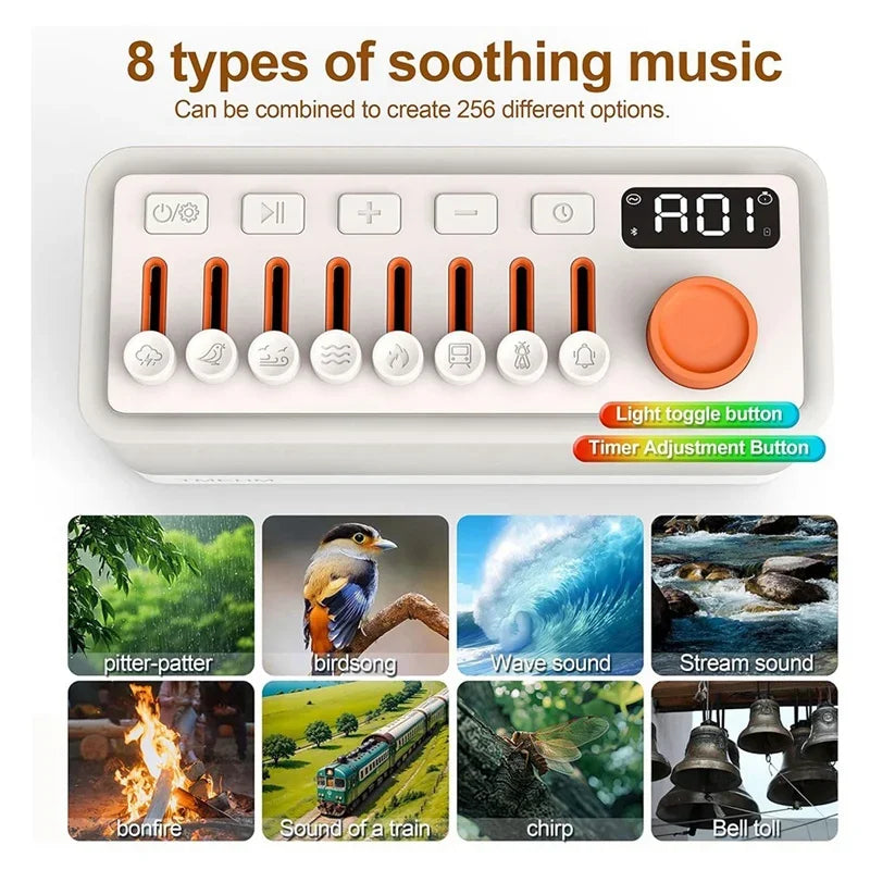 White Noise Sleep Sound Machine with 8 Nature Sounds, Portable Bluetooth Speaker